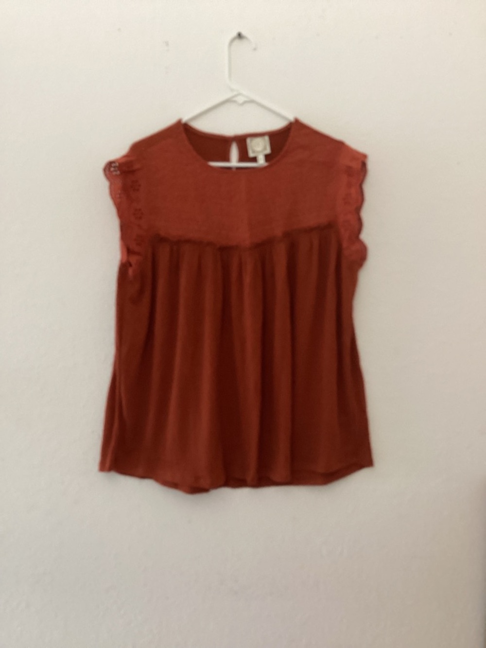 Women’s Sleeveless Lace Yoke Blouse - Rust